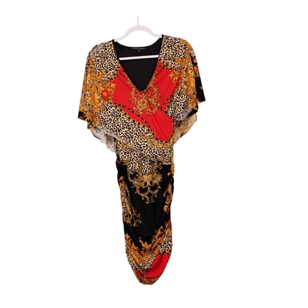 NWT Boston Proper Bodycon Dress XS Equestrian Animal Print Baroque Gold Chain